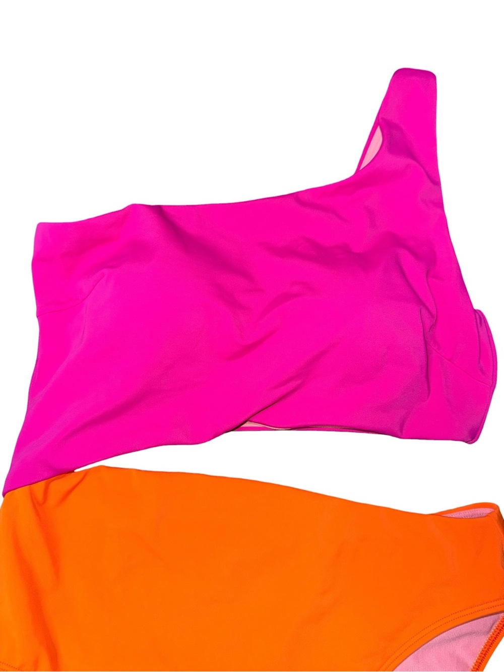 Boden One Shoulder Cut Out Swimsuit Hot Pink Bright Orange Colorblock Sz 12 - Picture 3 of 11
